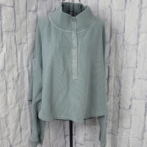 Free People Blue Waffle Knit Henley‎ Pullover Large